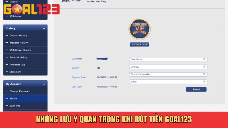 Những lưu ý quan trọng khi rút tiền Goal123